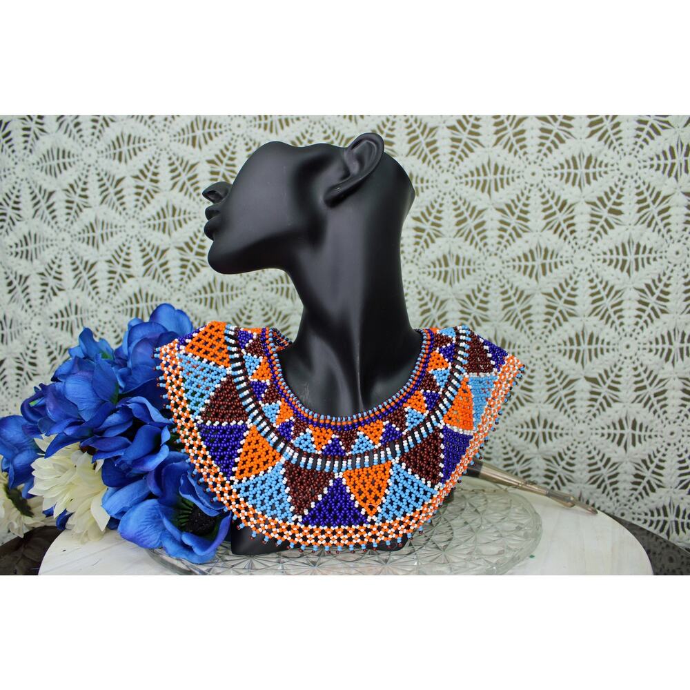 Vintage Glass Seed Bead Colombia Embera Chami Collar Necklace